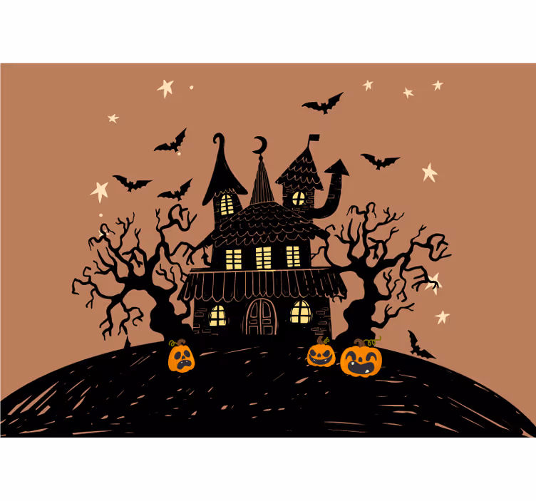 Tapisserie halloween château de citrouilles hanté - TenStickers