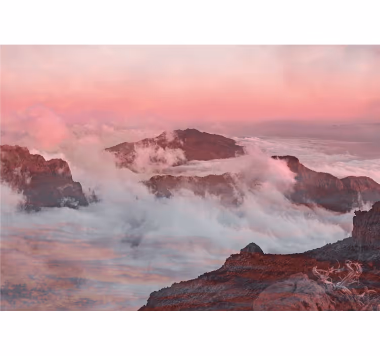 Tapisserie murale paysage nuages roses montagneux - TenStickers