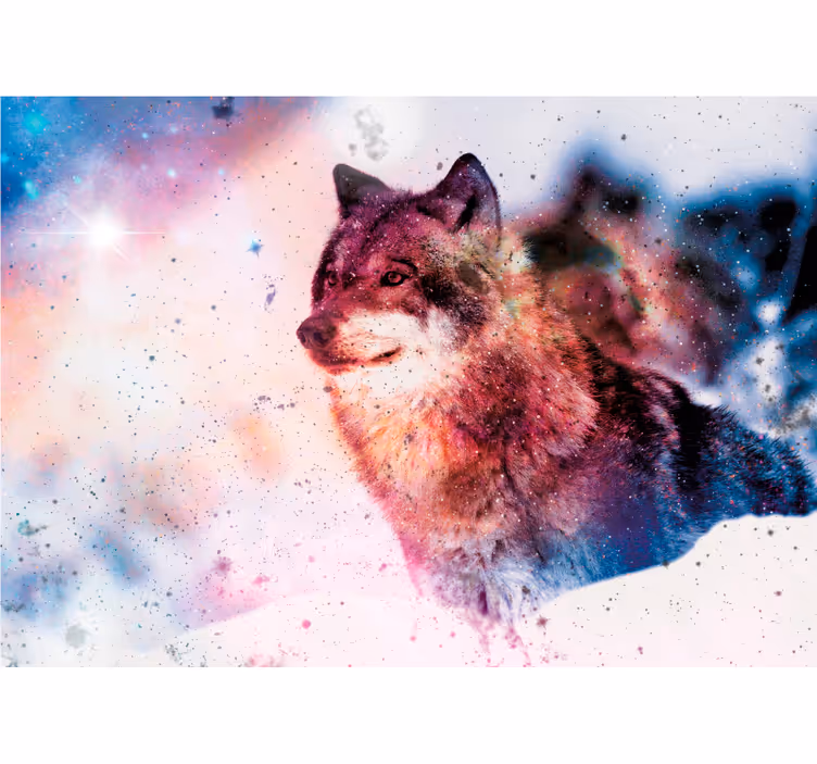 Tapisserie murale animaux loup cosmique solitaire - TenStickers