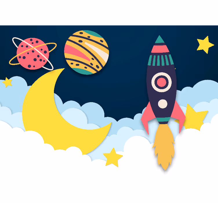 Tapisserie fantaisie fusée parmi les planètes - TenStickers