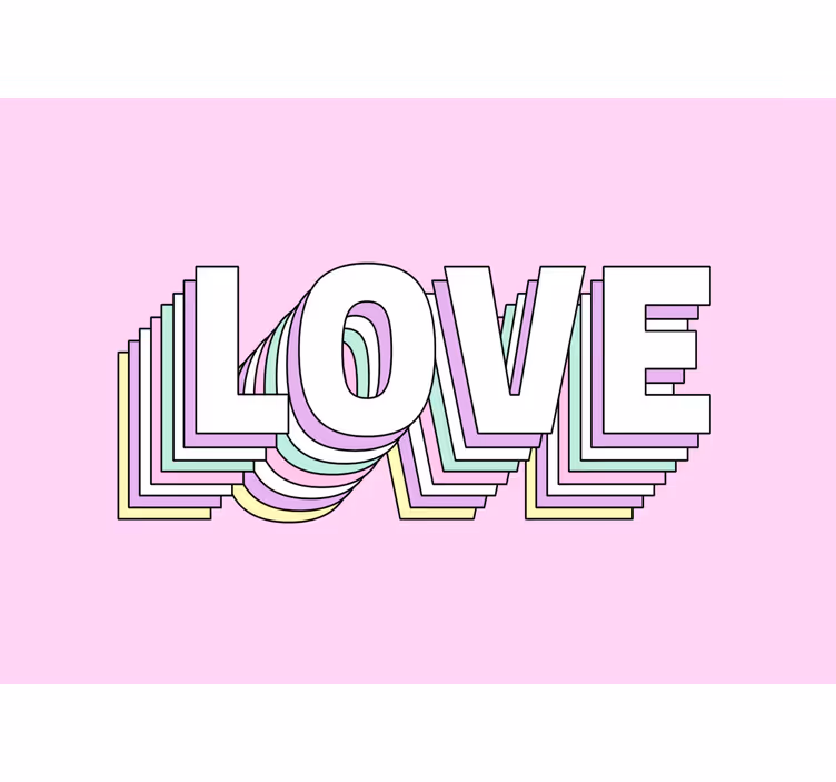 Papier peint chambre ado Lettrage multicouche d'amour rétro - TenStickers