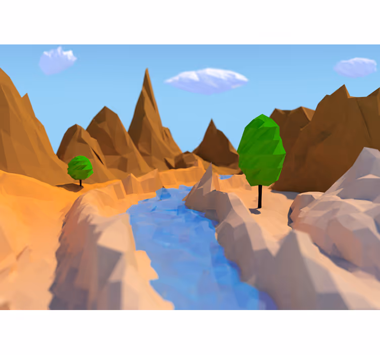 Tapisserie murale paysage scène de rivière polygonale - TenStickers