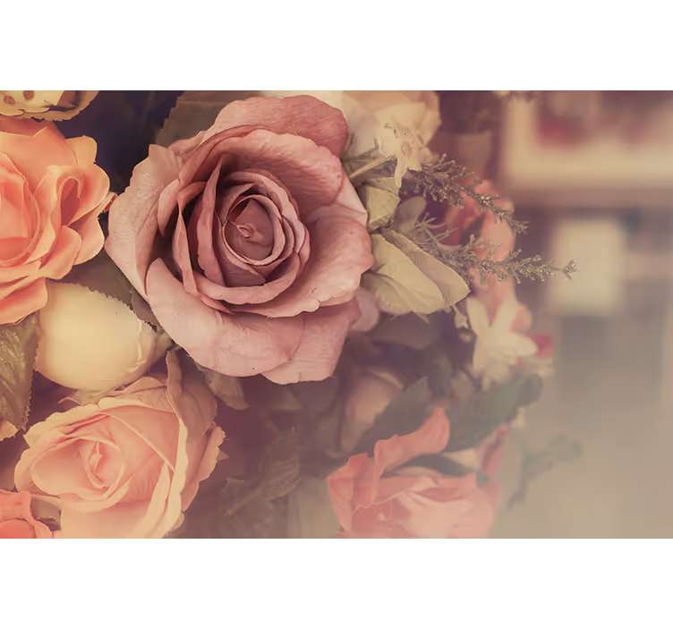 Tapisserie fleur composition de fleurs roses - TenStickers