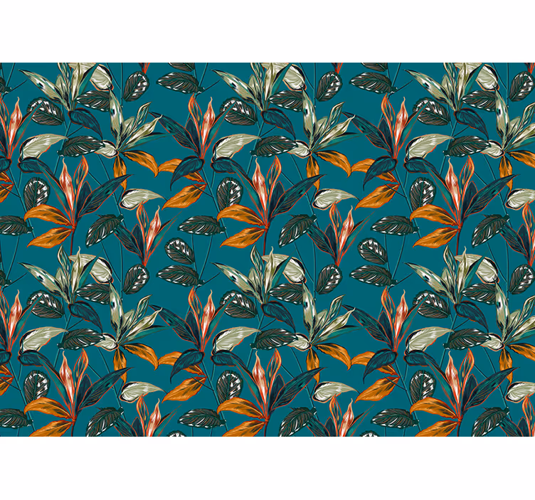 Papier peint mural de fleurs Plantes tropicales sur fond bleu sar - TenStickers