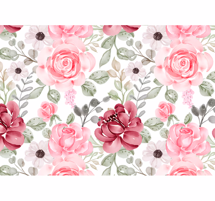 Papier peint mural de fleurs Vintage roses et feuilles sur fond b - TenStickers
