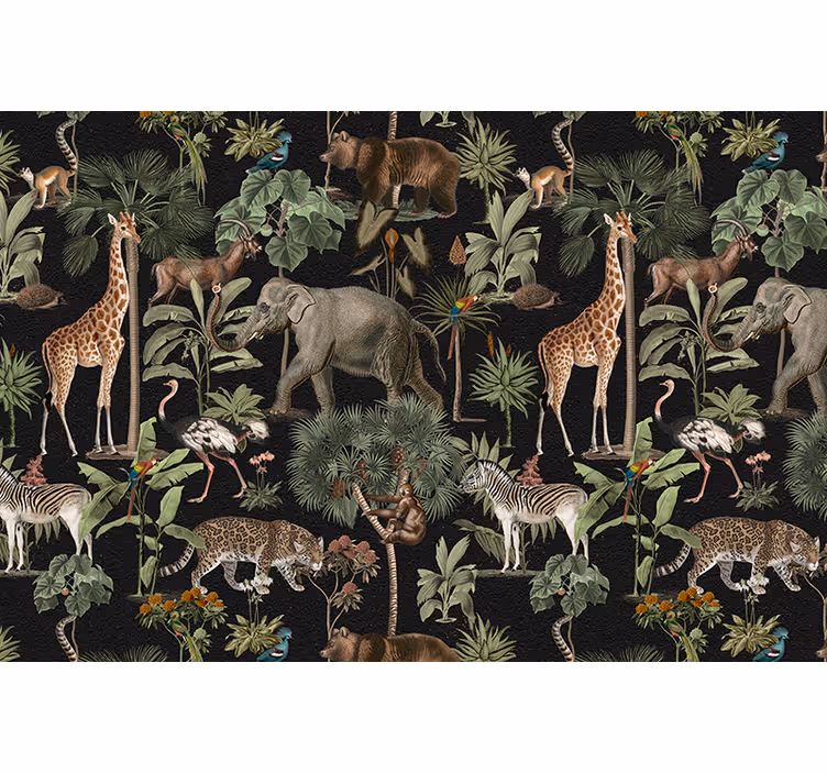 Tapisserie murale animaux scène de jungle sauvage - TenStickers