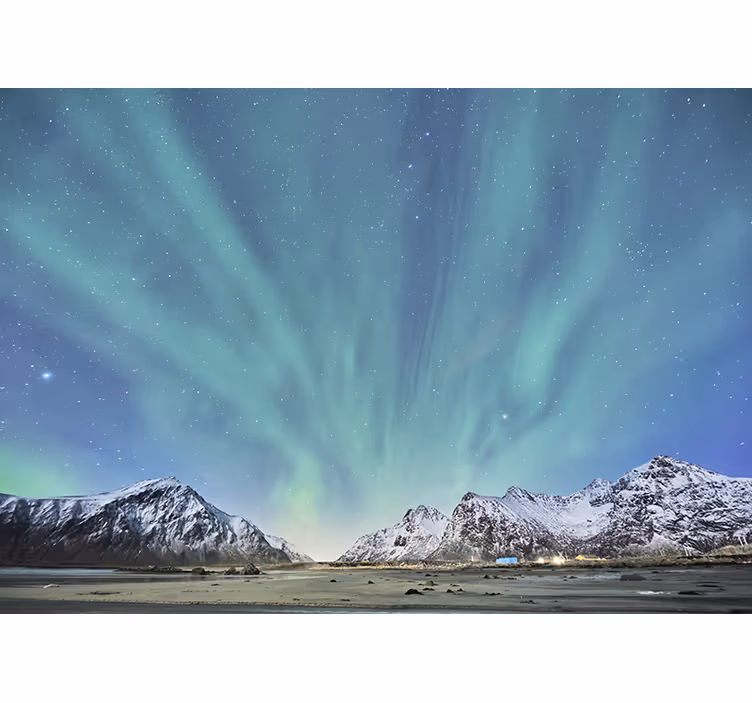 Tapisserie montagne expérience des aurores boréales - TenStickers