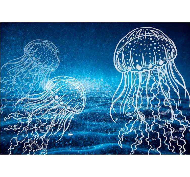 Papier peint salle de bain Méduse bleue et blanche - TenStickers