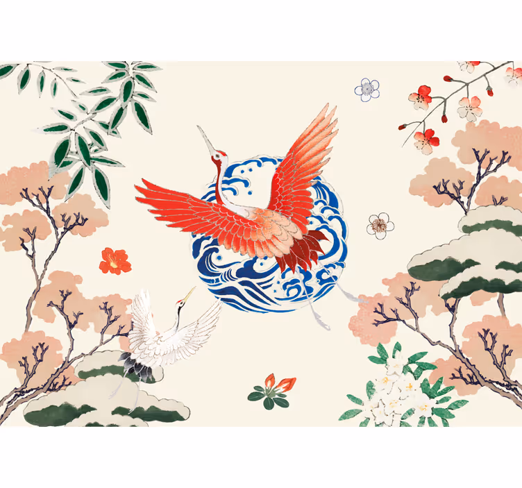 Tapisserie murale animaux grue rouge majestueuse - TenStickers
