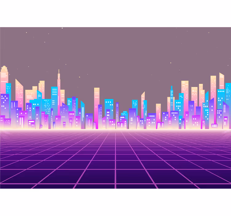 Papier peint vintage Ville futuriste vaporwave - TenStickers