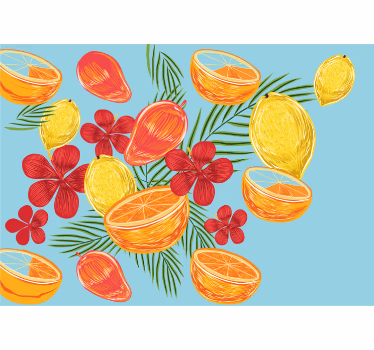 Papier peint cuisine Conception de fruits citrons pastel - TenStickers