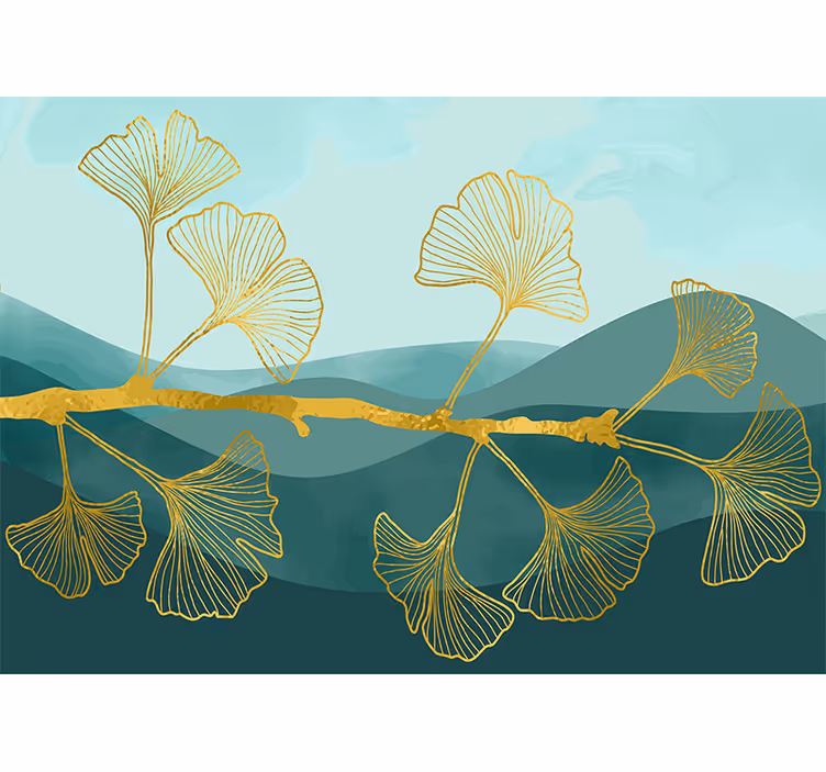 Tapisserie fleur motif feuille de ginkgo - TenStickers
