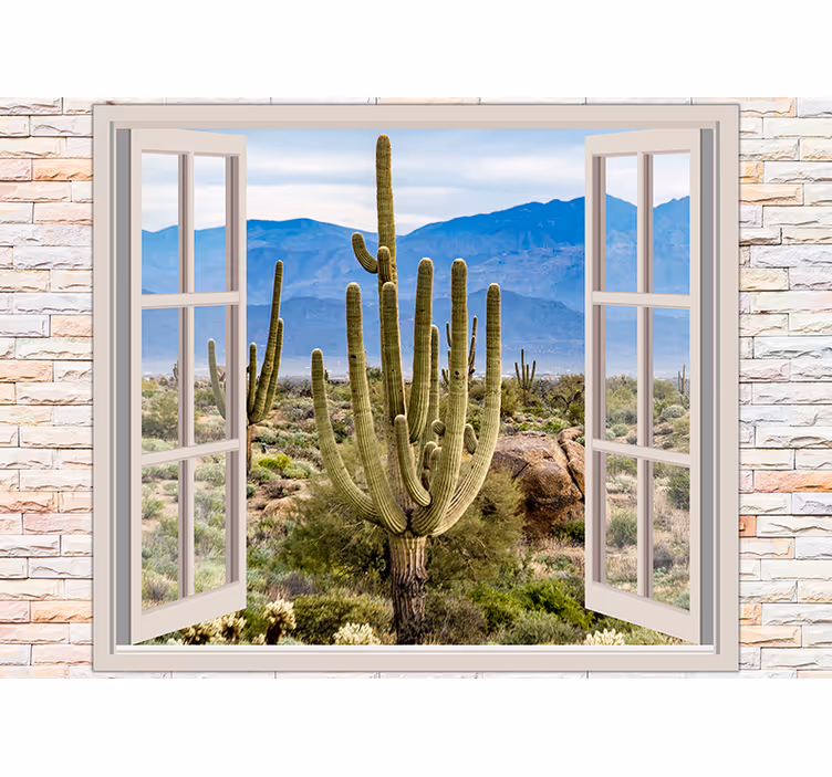 Tapisserie nature vue sur cactus du désert - TenStickers