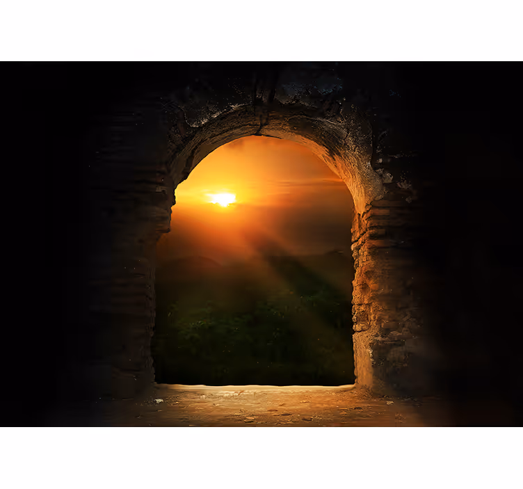 Papier peint 3D Fenêtre château coucher de soleil - TenStickers