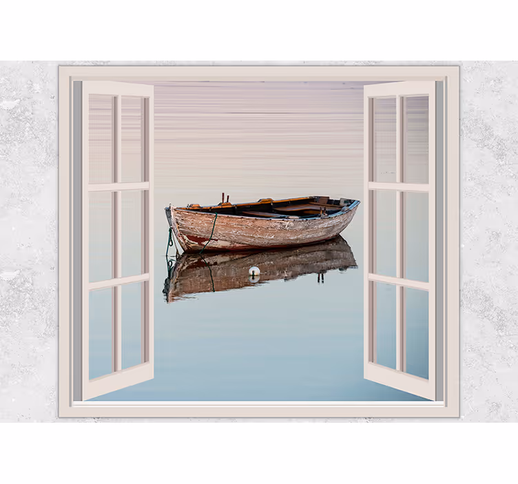 Tapisserie lac reflet de bateau rustique - TenStickers
