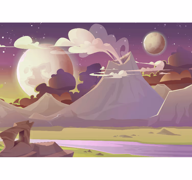Papier peint enfant Planète extraterrestre avec volcan - TenStickers