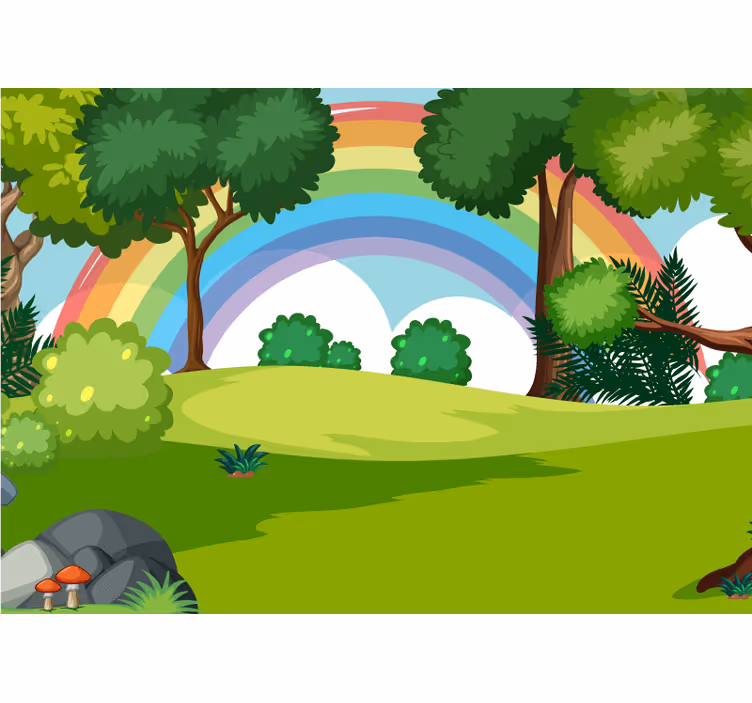 Papier peint enfant Arc en ciel et forêt verte - TenStickers