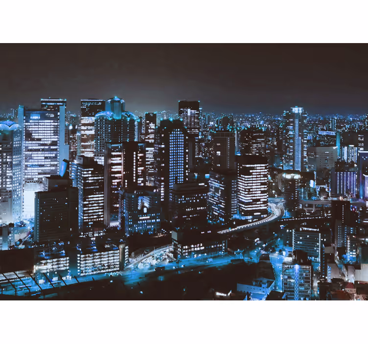 Tapisserie ville paysage urbain nocturne - TenStickers
