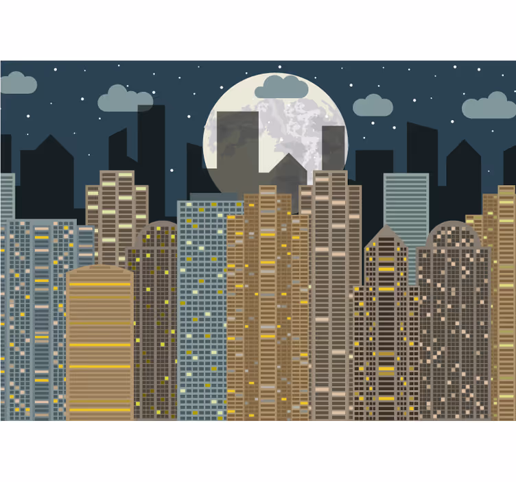 Papier peint salon Clair de lune la nuit de la ville - TenStickers