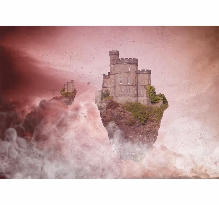 Tapisserie fantaisie paysage de château flottant - TenStickers
