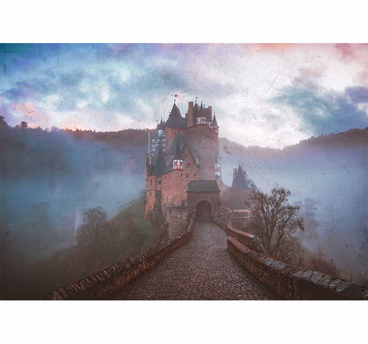 Tapisserie ville paysage de château mystique - TenStickers