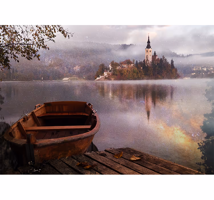 Tapisserie murale paysage vue paisible sur le lac - TenStickers