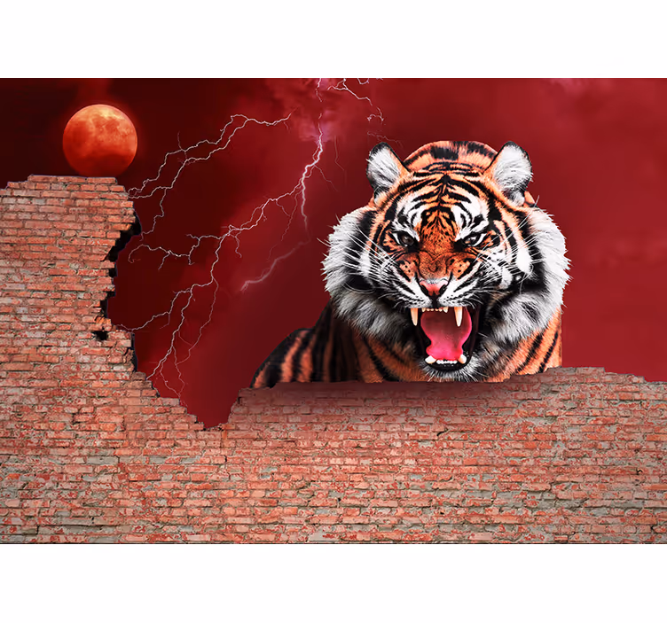 Tapisserie murale animaux rugissement de tigre féroce - TenStickers