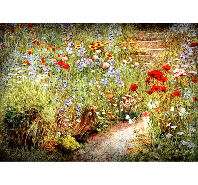 Papier peint mural de fleurs Peinture d'un jardin avec des roses - TenStickers