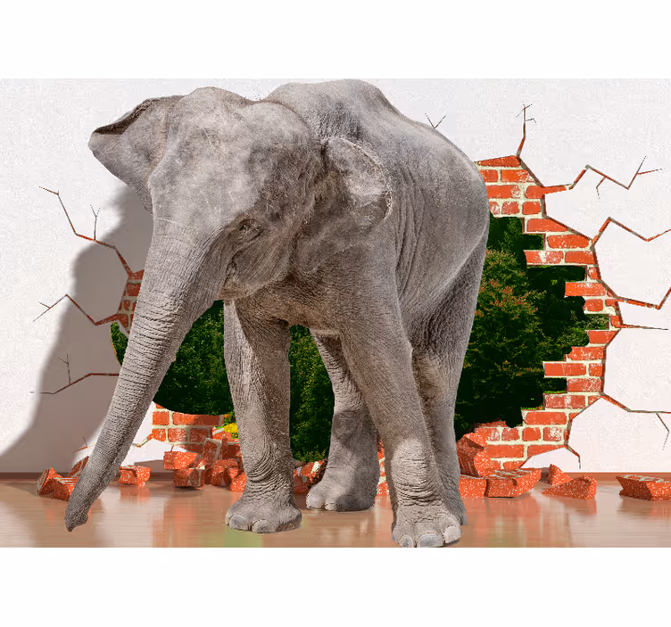 Tapisserie 3d Éléphant brisant un mur - TenStickers