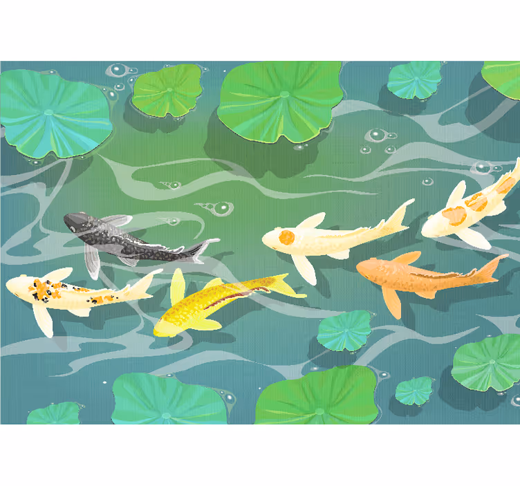 Tapisserie murale animaux étang de carpes koi - TenStickers