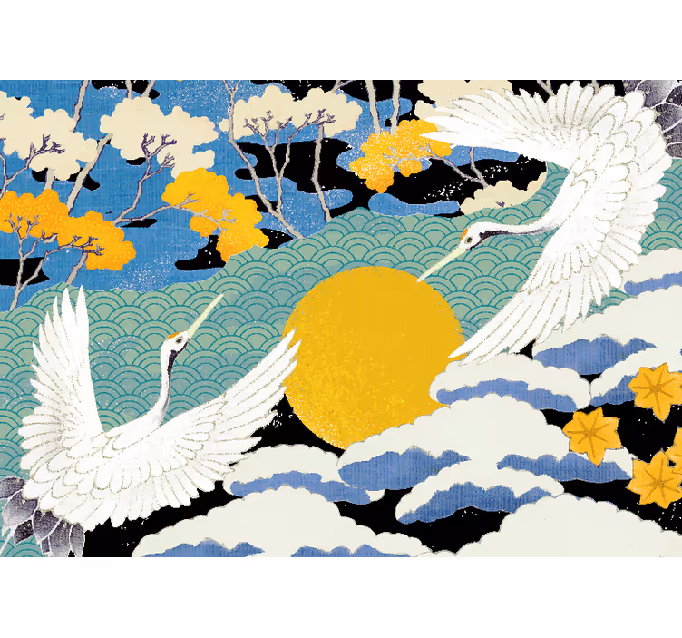 Tapisserie nature grues et soleil - TenStickers
