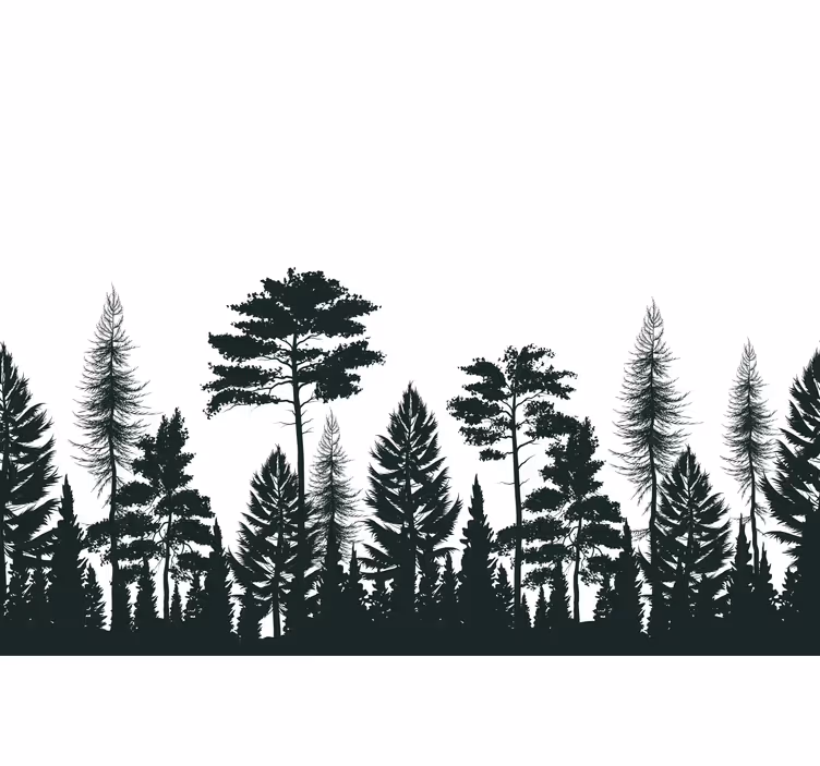 Tapisserie nature arbres à feuilles persistantes silhouettes - TenStickers