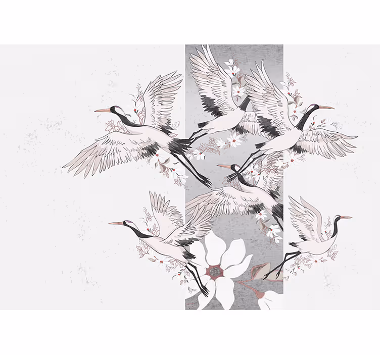 Tapisserie murale animaux grues Élégantes en vol - TenStickers