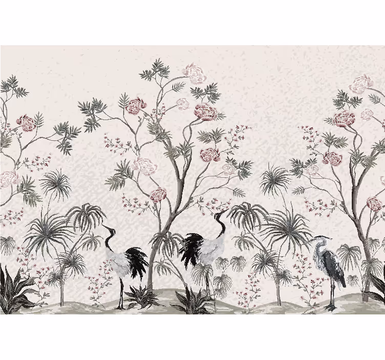 Tapisserie murale animaux scène élégante de grues - TenStickers