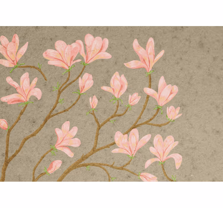 Tapisserie fleur fleurs de magnolia roses - TenStickers