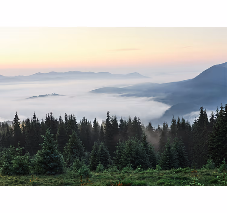 Tapisserie murale paysage vue paisible sur les montagnes - TenStickers