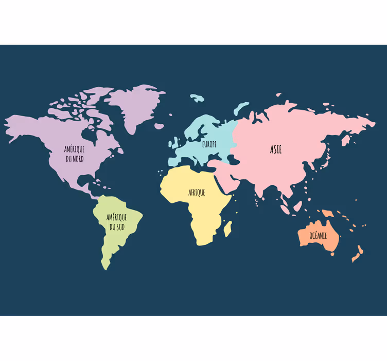 Papier peint mural carte du monde Continents couleurs pastel fr - TenStickers