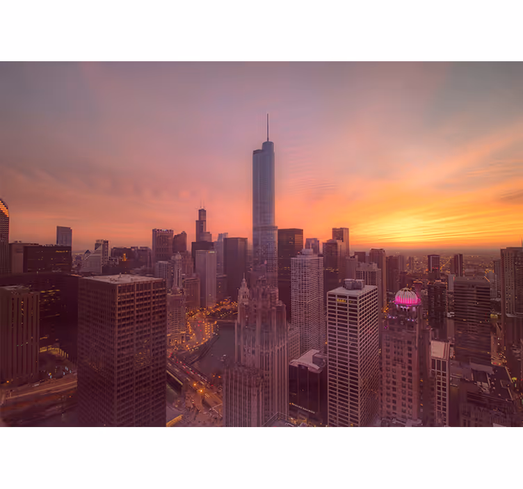 Tapisserie ville coucher de soleil sur chicago - TenStickers