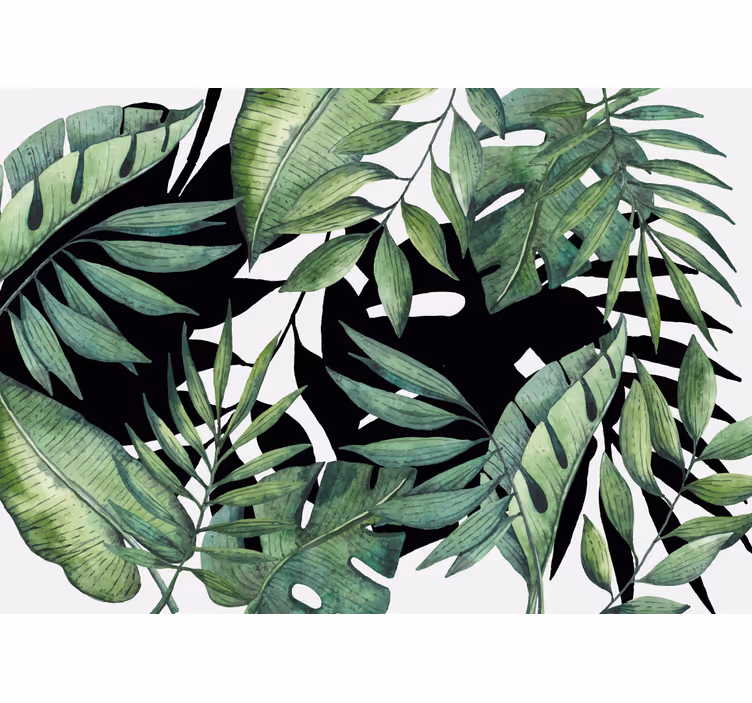 Papier peint salon Feuilles de palmier vert avec fond blanc - TenStickers