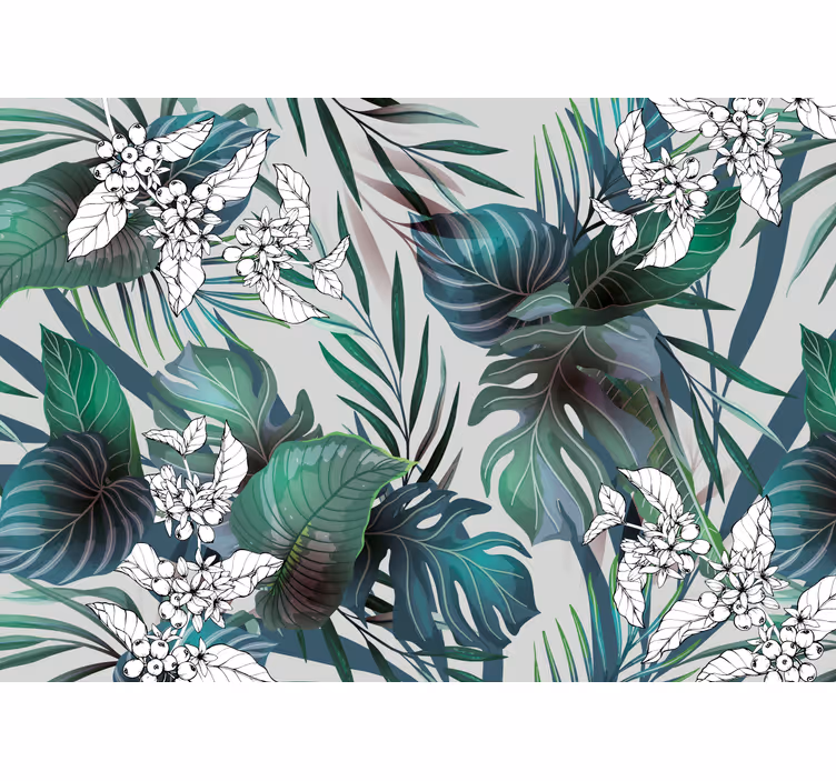 Papier peint salon  abstrait de feuilles tropicales - TenStickers