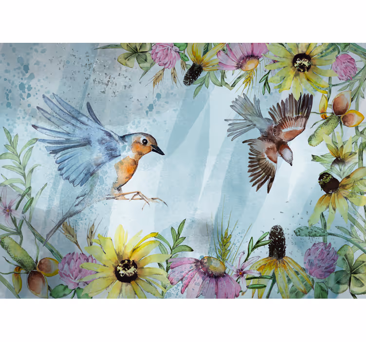 Papier peint mural d'animaux Oiseaux aquarelles - TenStickers