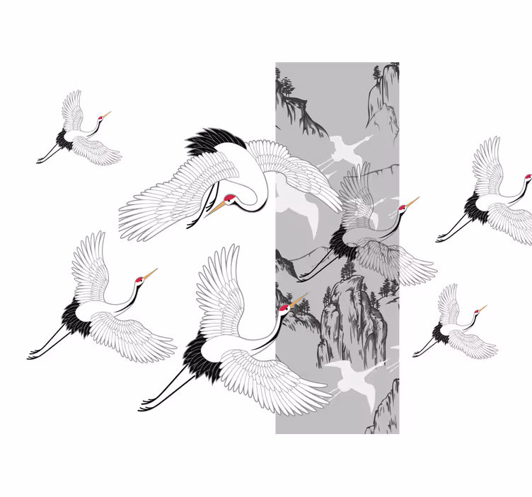 Tapisserie murale animaux design de grues volantes - TenStickers