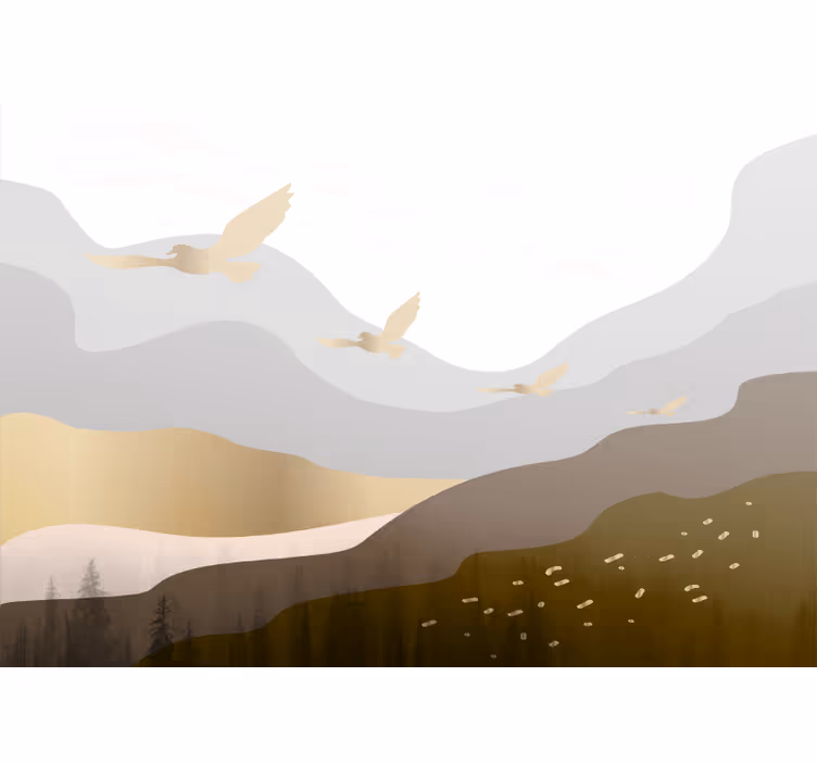 Tapisserie nature silhouettes d'oiseaux en vol - TenStickers