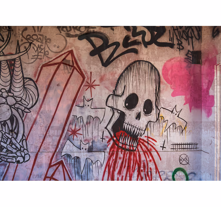 Tapisserie graffiti tête de mort et chauves-souris - TenStickers