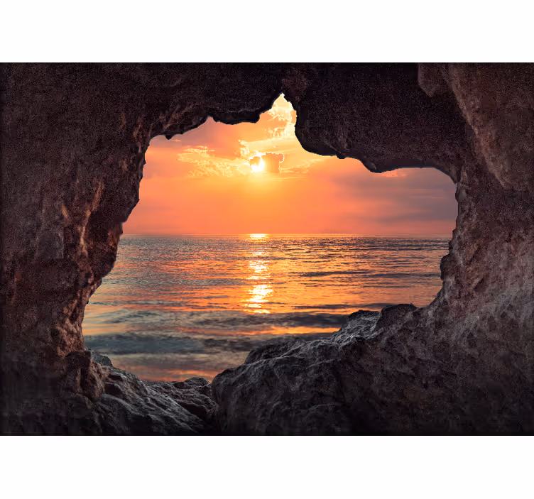 Papier peint 3D Effet visuel grotte lever du soleil océan - TenStickers