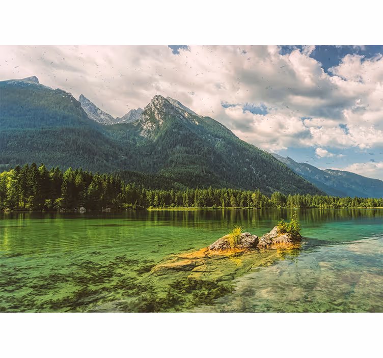 Tapisserie murale paysage reflet de lac en montagne - TenStickers
