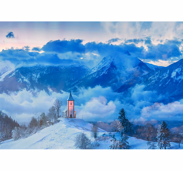 Tapisserie murale paysage montagne enneigée - TenStickers