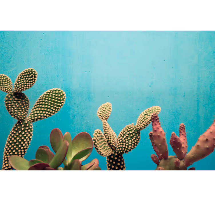 Papier peint mural de fleurs Cactus plantes mur bleu - TenStickers