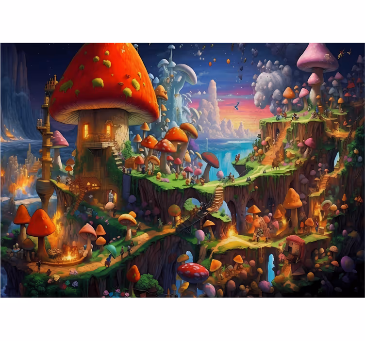 Tapisserie murale chambre monde des champignons - TenStickers