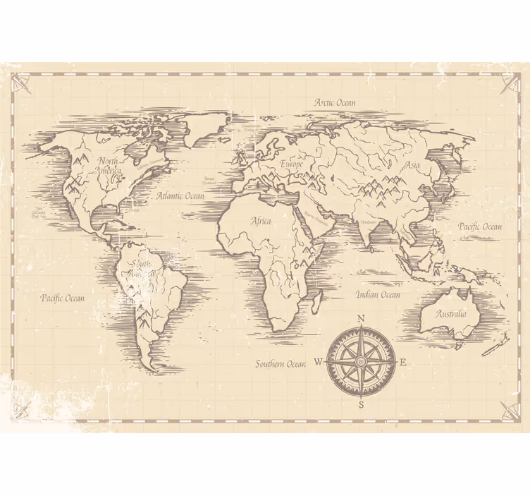 Tapisserie bureau carte du monde ancienne - TenStickers